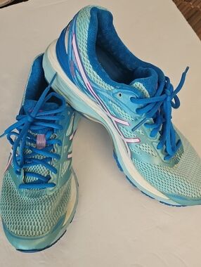 Asics Turquoise Blue Athletic Running Shoes with Pink Accents
